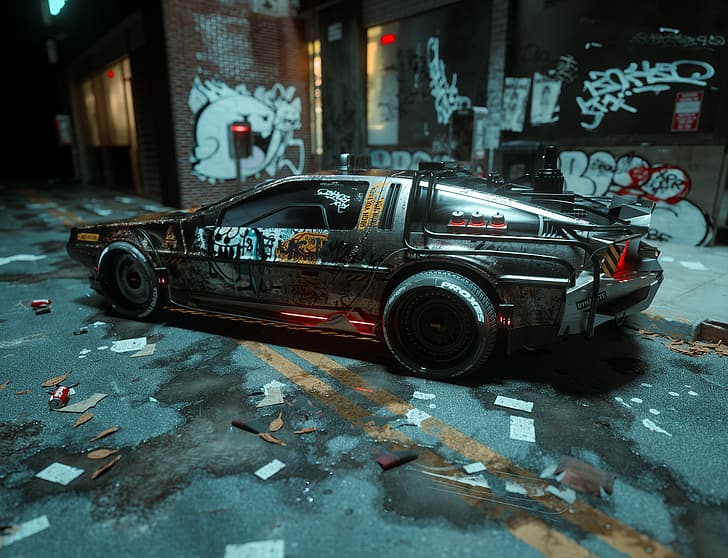 car, vehicle, artwork, CGI, graffiti, trash, HD wallpaper