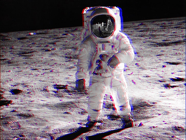 Astronaut suit, 3D, anaglyph 3D, astronaut, Moon, space, HD wallpaper