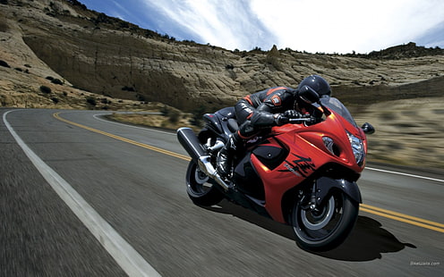 Motocicleta deportiva roja y negra, Suzuki, Suzuki GSX-R, Suzuki GSX1300R Hayabusa, Fondo de pantalla HD HD wallpaper