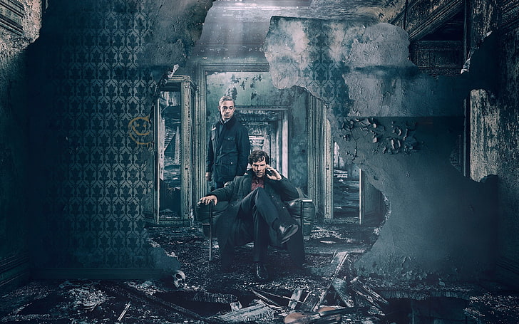 Sherlock masalah terakhir-2017 Movie HD Wallpaper .., pria berdiri di samping pria duduk di kursi wallpaper digital, Wallpaper HD