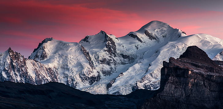 Mont Blanc, Samöens, Mountain, Snow, Beauty, Sky, Pink, View, Clouds, Landscape, Mont Blanc, Samöens, HD wallpaper