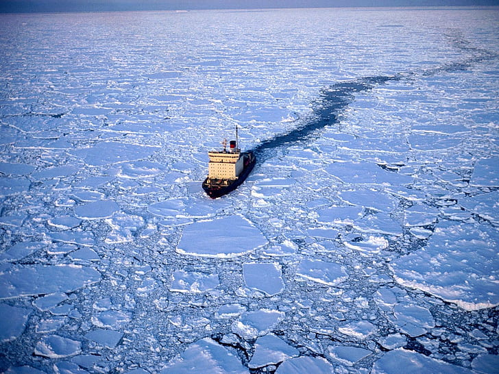 lodołamacze, statek, lód, morze, biegun północny, Tapety HD