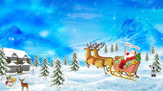 santa claus, new year, christmas, presents, reindeer, santa claus, new year, christmas, presents, reindeer, HD wallpaper HD wallpaper