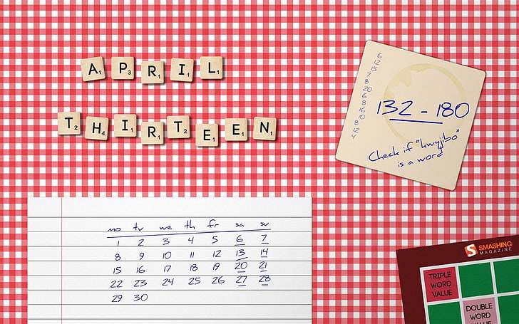 Scrabble Day- เมษายน 2013 รูปพื้นหลังปฏิทินตั้งโต๊ะ .., วอลล์เปเปอร์ HD