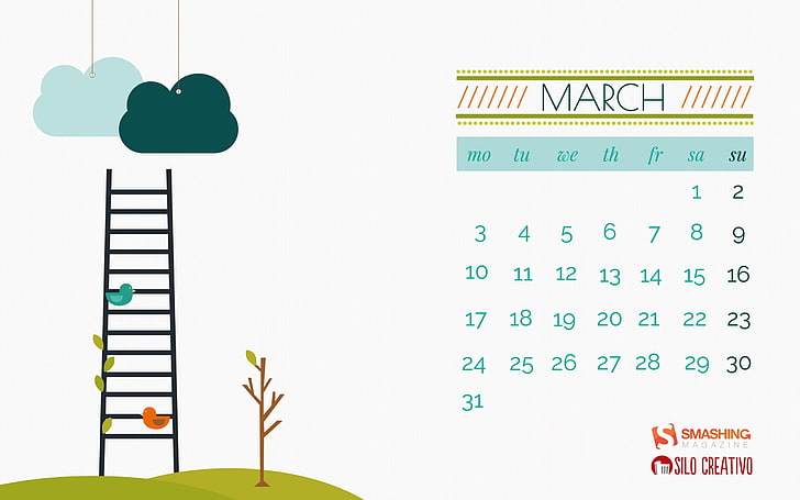 Bye Bye Black Clouds-March 2014 kalendarz tapeta, grafika wektorowa kalendarza marca, Tapety HD