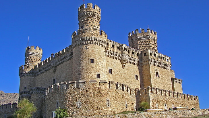 史跡、城、メンドーサ城、要塞、ランドマーク、シャトー、建物、歴史、古代史、観光名所、塔、宮殿、砲塔、マドリード、スペイン、 HDデスクトップの壁紙