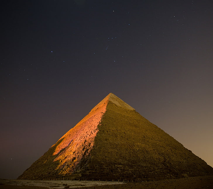 Gize, pirámide, pirámides de Giza, Egipto, cielo, noche, estrellas, ladrillos, Fondo de pantalla HD