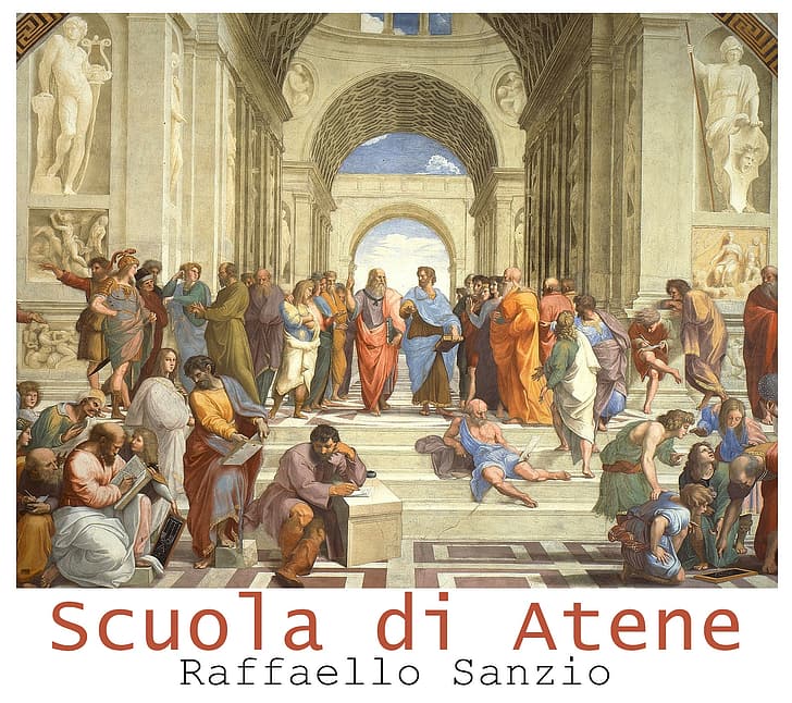 sekolah, Athena, Yunani, Platone, Socrates, Raffaello Sanzio da Urbino, lukisan, Italia, Kota Vatikan, museum, budaya, Wallpaper HD