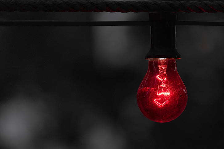 bola lampu, listrik, lampu, penerangan, merah, Wallpaper HD
