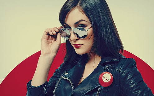 Sasha Grey, wanita, kacamata, wajah, jaket, potret, Wallpaper HD HD wallpaper