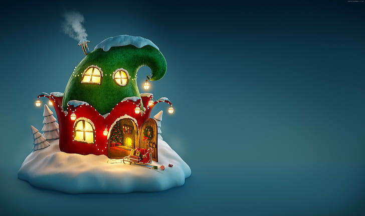 New Year, Christmas, fairy house, 2017, HD wallpaper