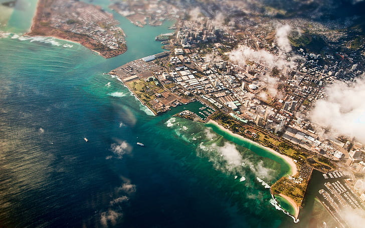 Honolulu Hawaii, view, nature, buildings, beautiful, water, architecture, hawaii, honolulu, boats, oceans, cloud, HD wallpaper