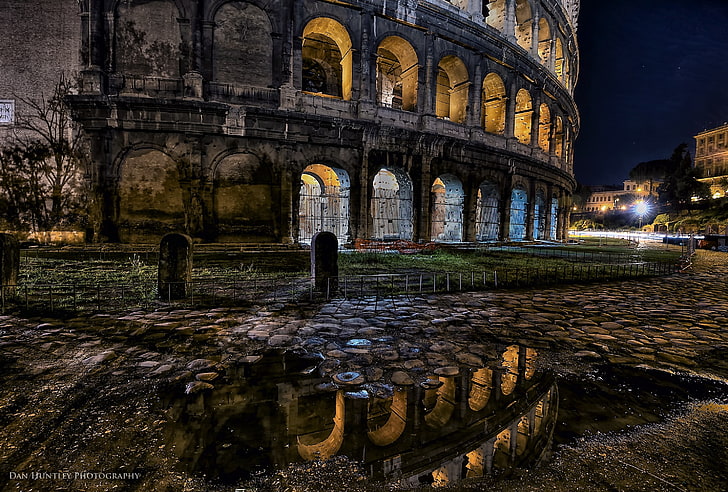 The Coliseum, night, lights, Rome, Colosseum, Italy, HD wallpaper