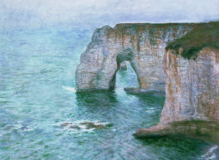 sea, rock, picture, arch, Claude Monet, Manport. View from the East, HD wallpaper