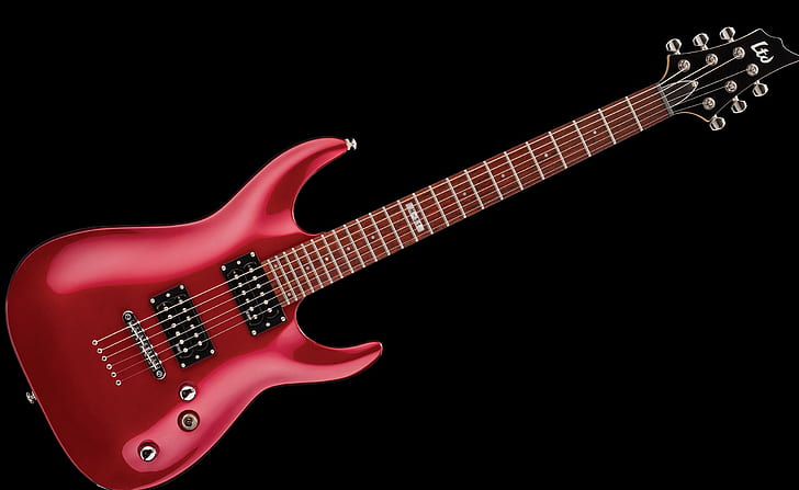 Rote E-Gitarre, Musik, Gitarre, Rock, Design, Cool, Instrument, blackbackground, elektrische Gitarre, redguitar, HD-Hintergrundbild