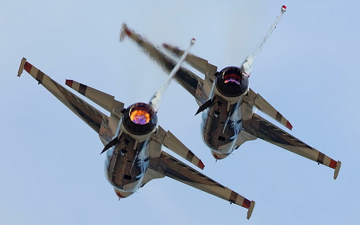 F16 falcon tandem, myśliwiec odrzutowy, sokół, tandem, lot, siły powietrzne, wojsko, odrzutowce, samoloty, Tapety HD