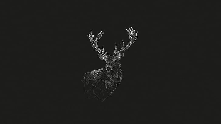 abstract, animals, artwork, Deer, digital art, geometry, gray, lines, monochrome, nature, Simple, Stags, Wireframe, HD wallpaper