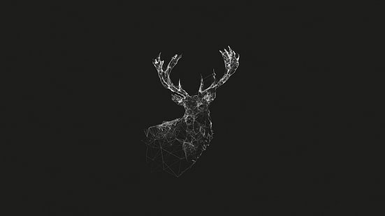 abstract, animals, artwork, Deer, digital art, geometry, gray, lines, monochrome, nature, Simple, Stags, Wireframe, HD wallpaper HD wallpaper