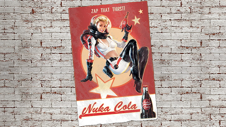 Nuka Cola Zap That Thirst poster, Fallout 4, Bethesda Softworks, Brotherhood of Steel, nucleare, apocalittico, videogiochi, Fallout, Sfondo HD