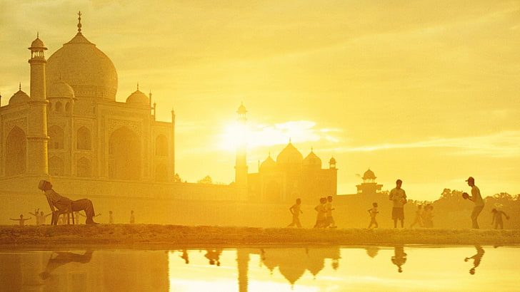 Inde, Taj Mahal, Agra, Asie, enfant, enfants, réflexion, coucher de soleil, Fond d'écran HD