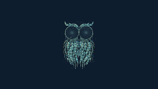 owl, minimalism, blue background, Dreamcatcher, HD wallpaper HD wallpaper
