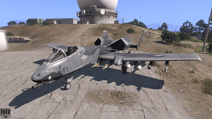 Серый Самолет, цифровые обои, Арма 3, видеоигры, военный самолет, военная база, армия, HD обои