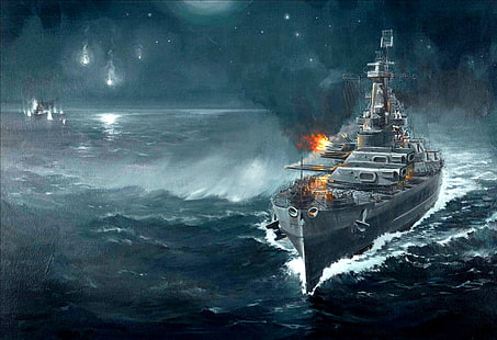 изкуство, битка, боен кораб, лодка, военни, живопис, кораб, война, HD тапет HD wallpaper