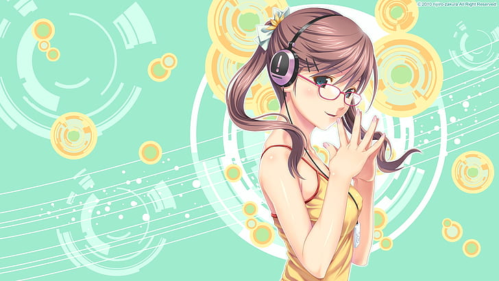 słuchawki okulary słuchawki słuchawki dziewczyna zielone oczy meganekko anime girls koutaro artysta 1920x1080 wa Anime Hot Anime HD Art, okulary, słuchawki, Tapety HD