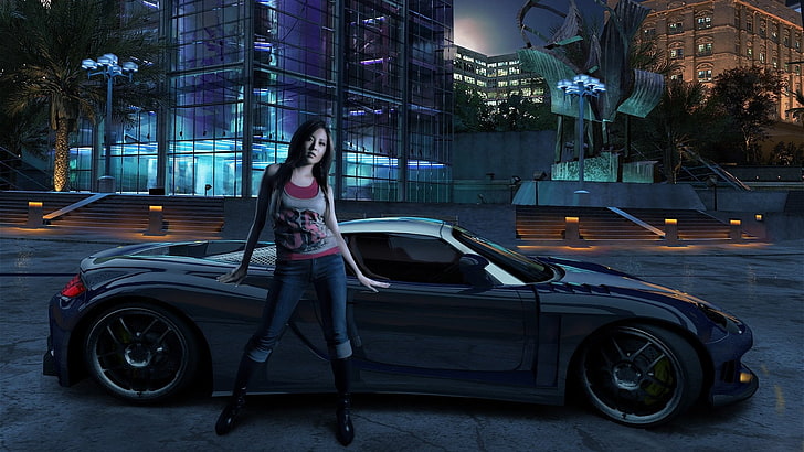 Need for Speed: Carbon, Building, Car, Girl, Need For Speed, Woman, HD wallpaper