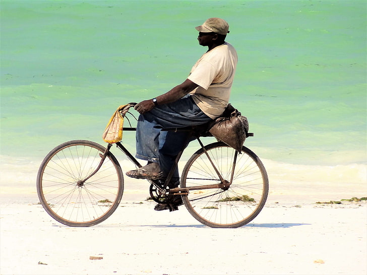 playa, ciclistas, hombre, velo conductor, Fondo de pantalla HD