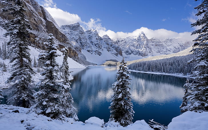 겨울 캐나다의 빙퇴석 호수, 겨울, 호수, 겨울, 캐나다, 빙퇴석 동안 밴프 국립 공원, HD 배경 화면