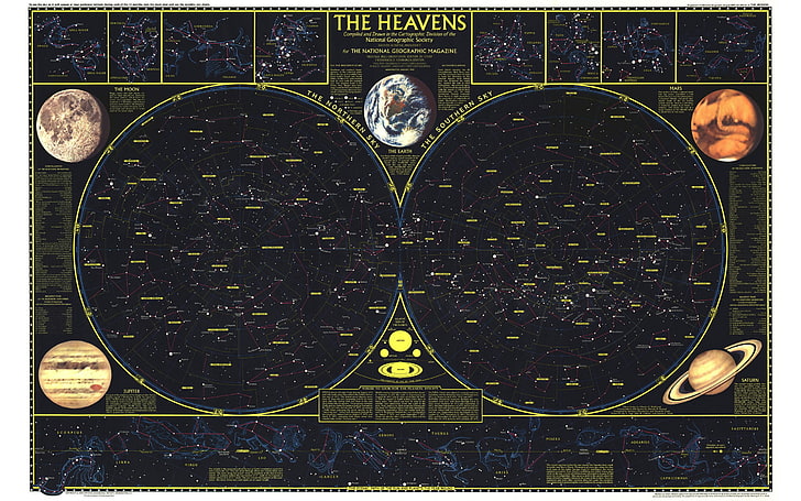 Цифровият тапет на небесата, карта, съзвездие, небе, звезда, HD тапет