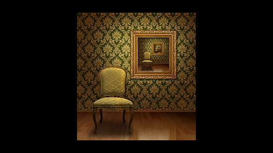 повторение, комната, винтаж, кресло, рамы для картин, HD обои HD wallpaper