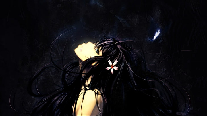 papel de parede mulher de cabelo preto, anime, escuro, anime meninas, cabelo preto, HD papel de parede