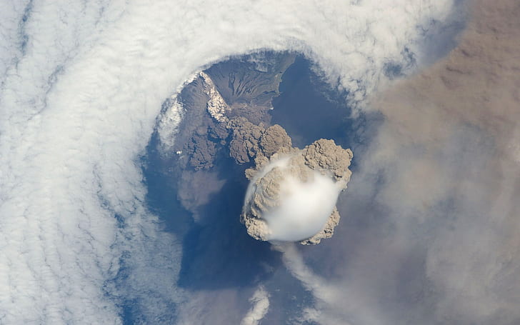 awan, alam, pemandangan udara, gunung berapi, letusan, asap, Wallpaper HD