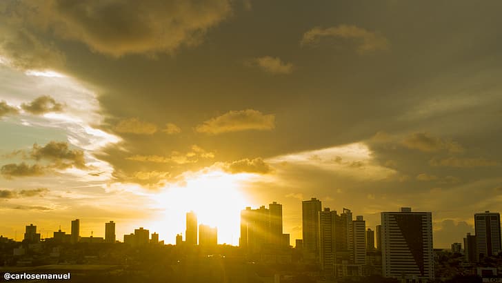 drone, matahari terbenam, pemandangan, kota, João Pessoa, Wallpaper HD
