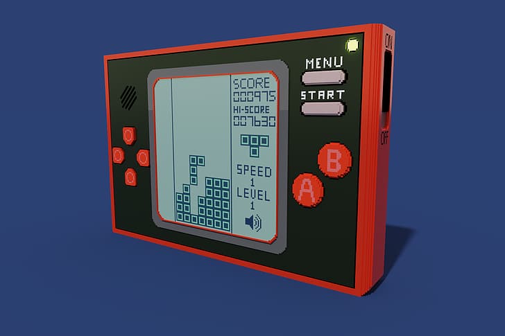 game and watch, Tetris, consoles, video games, MagicaVoxel, voxels, HD wallpaper
