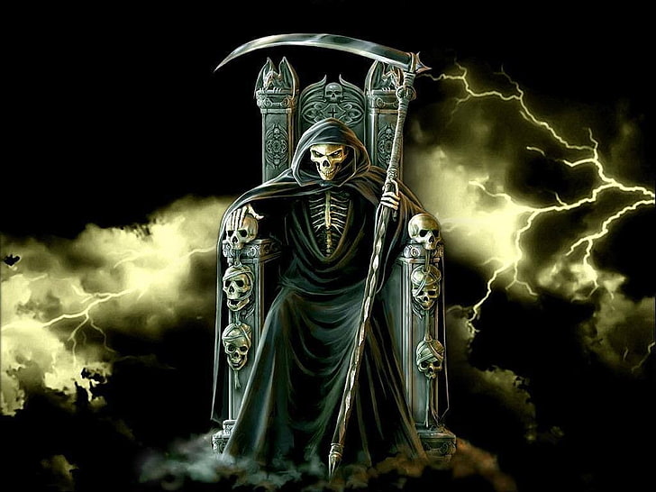 Halloween, Grim Reaper, skull, death, fantasy art, HD wallpaper