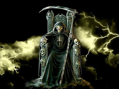 Halloween, Grim Reaper, skull, death, fantasy art, HD wallpaper HD wallpaper