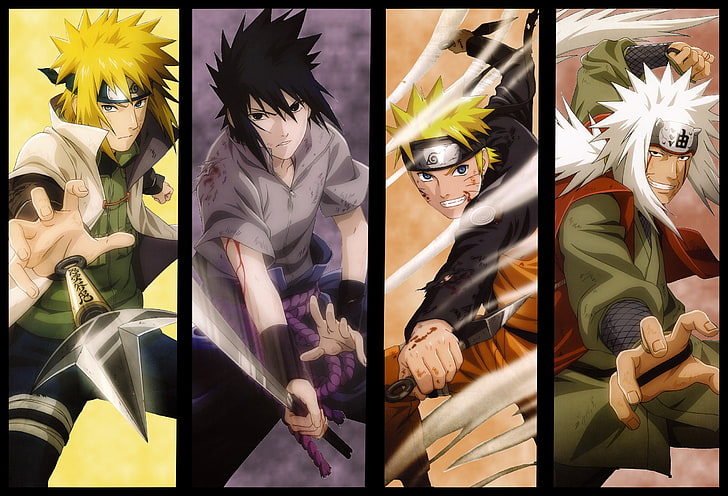 โปสเตอร์ Naruto Shippuden Naruto, Sasuke, Minato และ Jeriah, Naruto Shippuuden, Uzumaki Naruto, Uchiha Sasuke, Jiraiya, Namikaze Minato, วอลล์เปเปอร์ HD