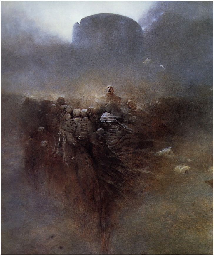 brun och svart abstrakt målning, Zdzisław Beksiński, HD tapet, telefon tapet