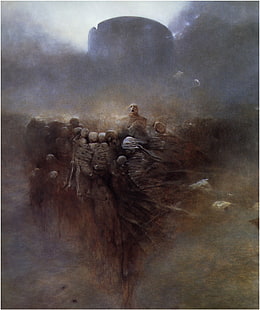 pintura abstracta marrón y negra, Zdzisław Beksiński, Fondo de pantalla HD HD wallpaper