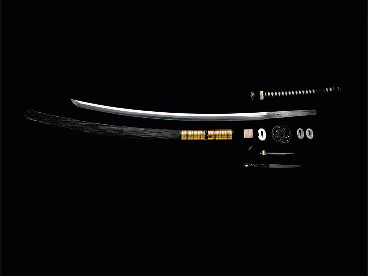 épée katana noire et grise, armes, noir, épée, katana, Fond d'écran HD