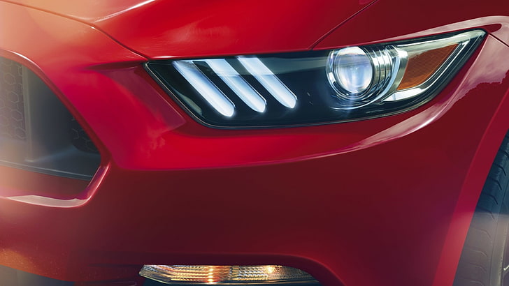 赤い車のヘッドライト、フォード、フォードマスタング、GT、2015、 HDデスクトップの壁紙