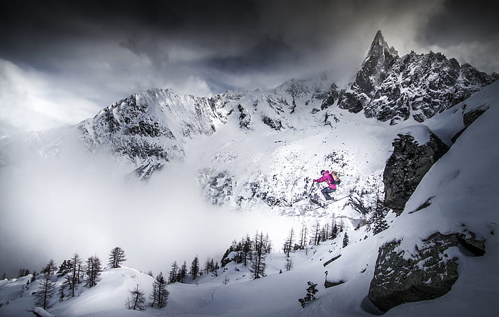 Skifahren, Skifahrer, Springen, HD-Hintergrundbild