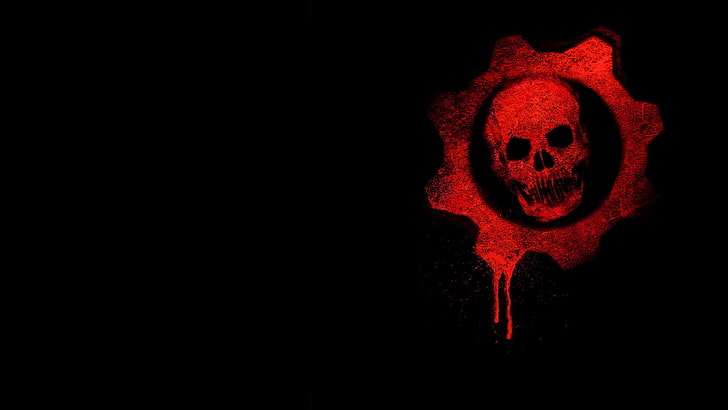 Logotipo de Gear of Wars, Gears of War, logotipo, minimalismo, sangre, calavera, videojuegos, Fondo de pantalla HD