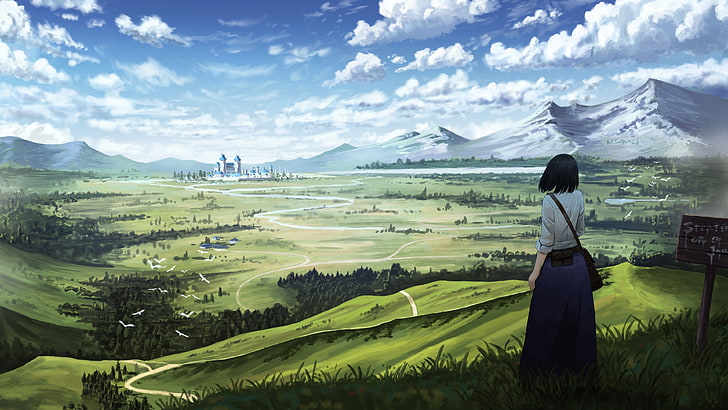 Anime, Mädchen, Schloss, 4 K, HD-Hintergrundbild