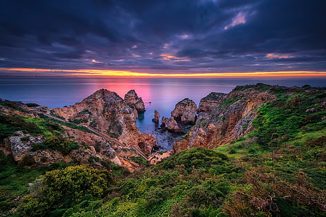 Küste, Portugal, Algarve, Ponta da Piedade, Lagos, HD-Hintergrundbild HD wallpaper
