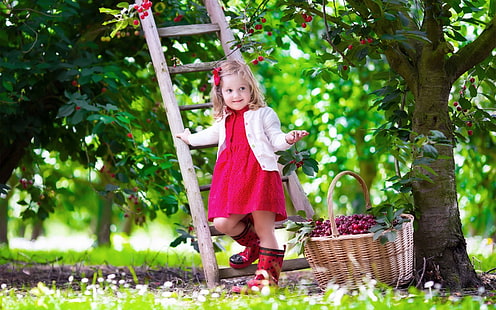 여자의 분홍색과 흰색 전통 복장, 어린이, HD 배경 화면 HD wallpaper