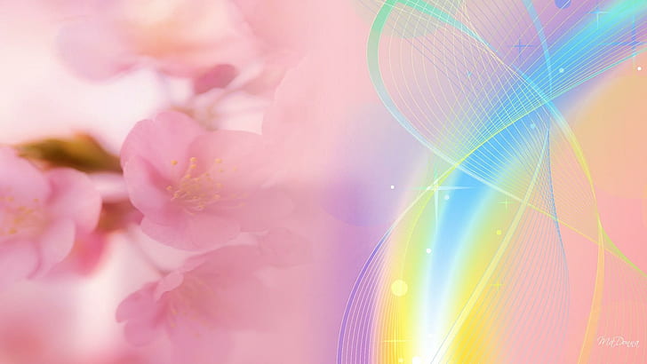 Color Streak Cherry Blossoms, blooms, abstract, sakura, cherry blossoms, abtract, flowers, 3d and abstract, HD wallpaper